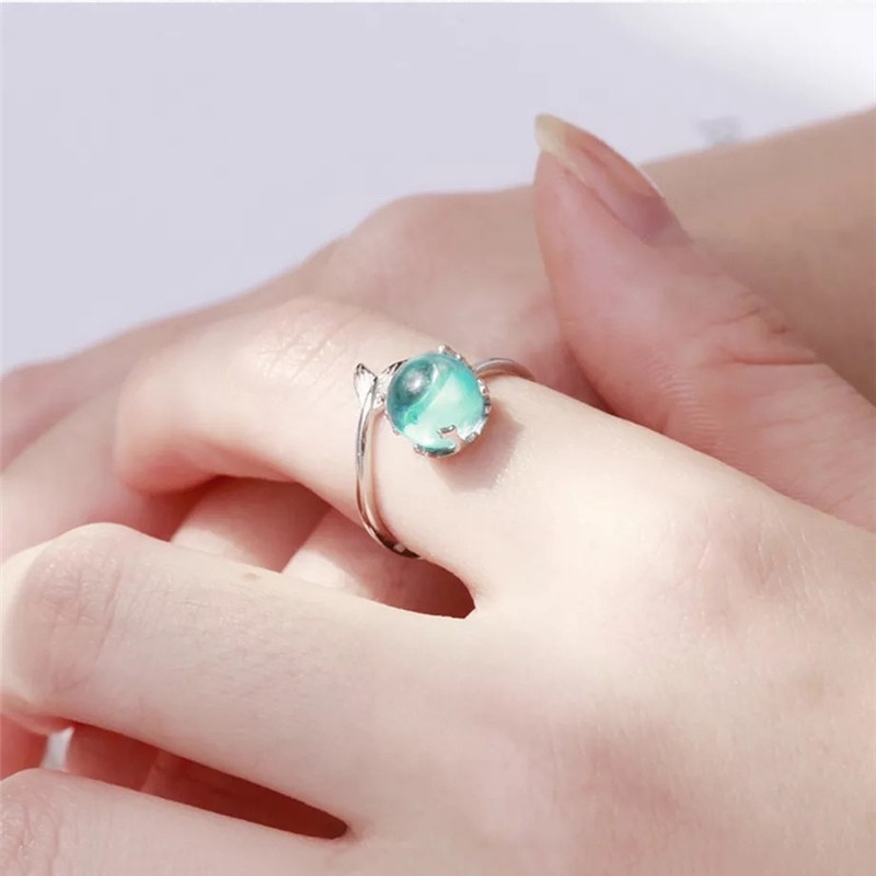 Nhẫn Hở Tùy Chỉnh Mặt Hình Đuôi Nàng Tiên Cá Đính Đá Pha Lê Xanh Dương Thời Trang Sáng Tạo Dành Cho Nữ/ Quý Cô