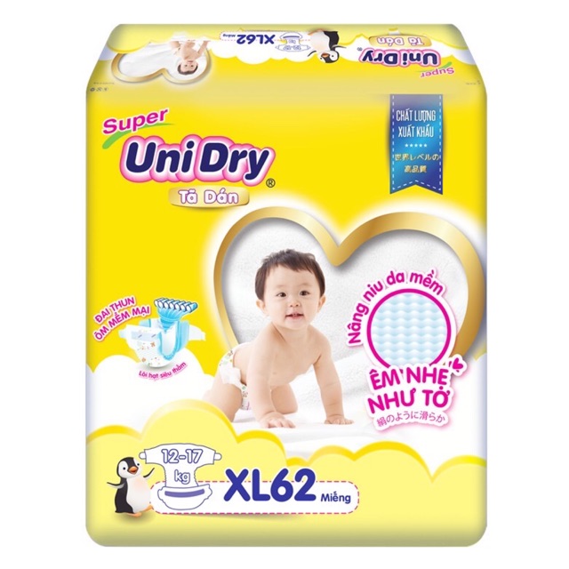 ( Tặng khăn  mua 2 gói)   Tã dán trẻ em Jumbo Super Unidry siêu mềm (gói cực đại) M76/L68/XL62