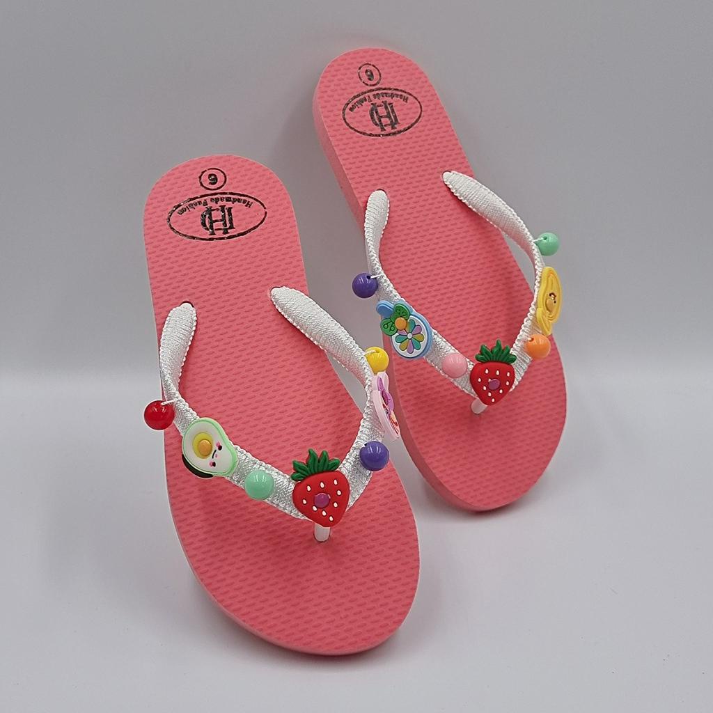 Dép Kẹp Nữ Xỏ Ngón Handmade Cao Cấp HD Đính Sticker Trái Cây Dẻo Đế Cao Su Non Đi Biển Êm Mềm