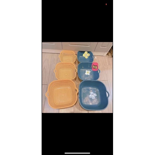 Sét 3 rổ+ 3 chậu nhựa vuông siêu dày dặn chắc chắn (bộ rổ 6 món)