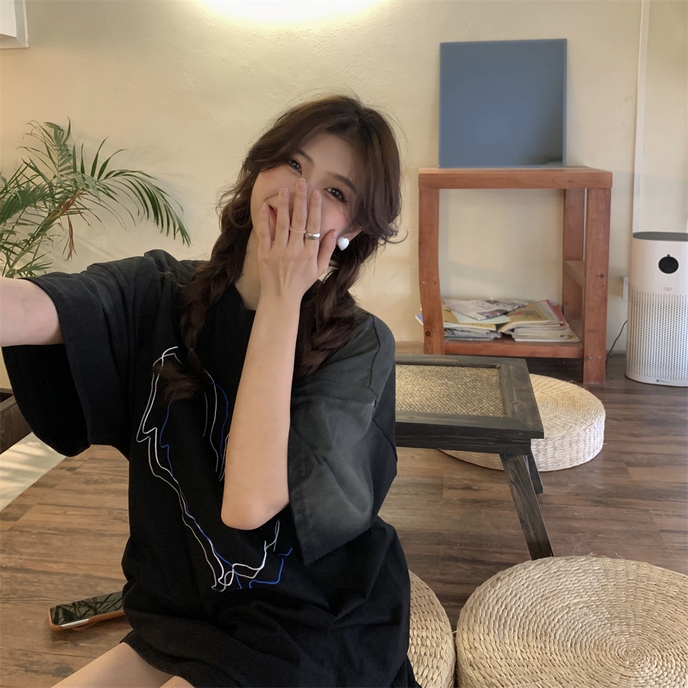 QKOOLE Áo thun  cotton ngắn tay in họa tiết cổ điển cá tính phong cách Hàn Quốc cho nữ