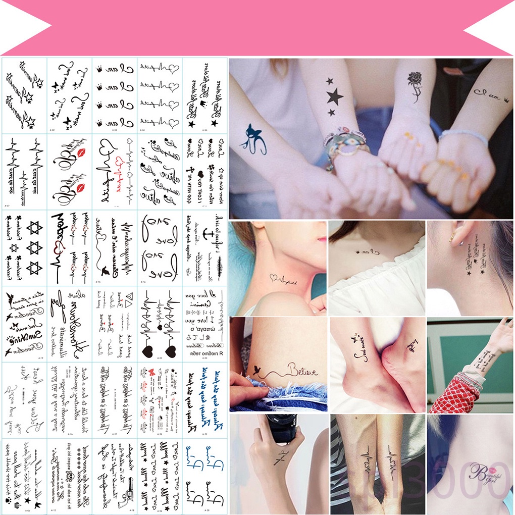 Hình xăm dán tạm thời chống nước lâu trôi chữ tiếng Anh và Hoa cho nam và nữ