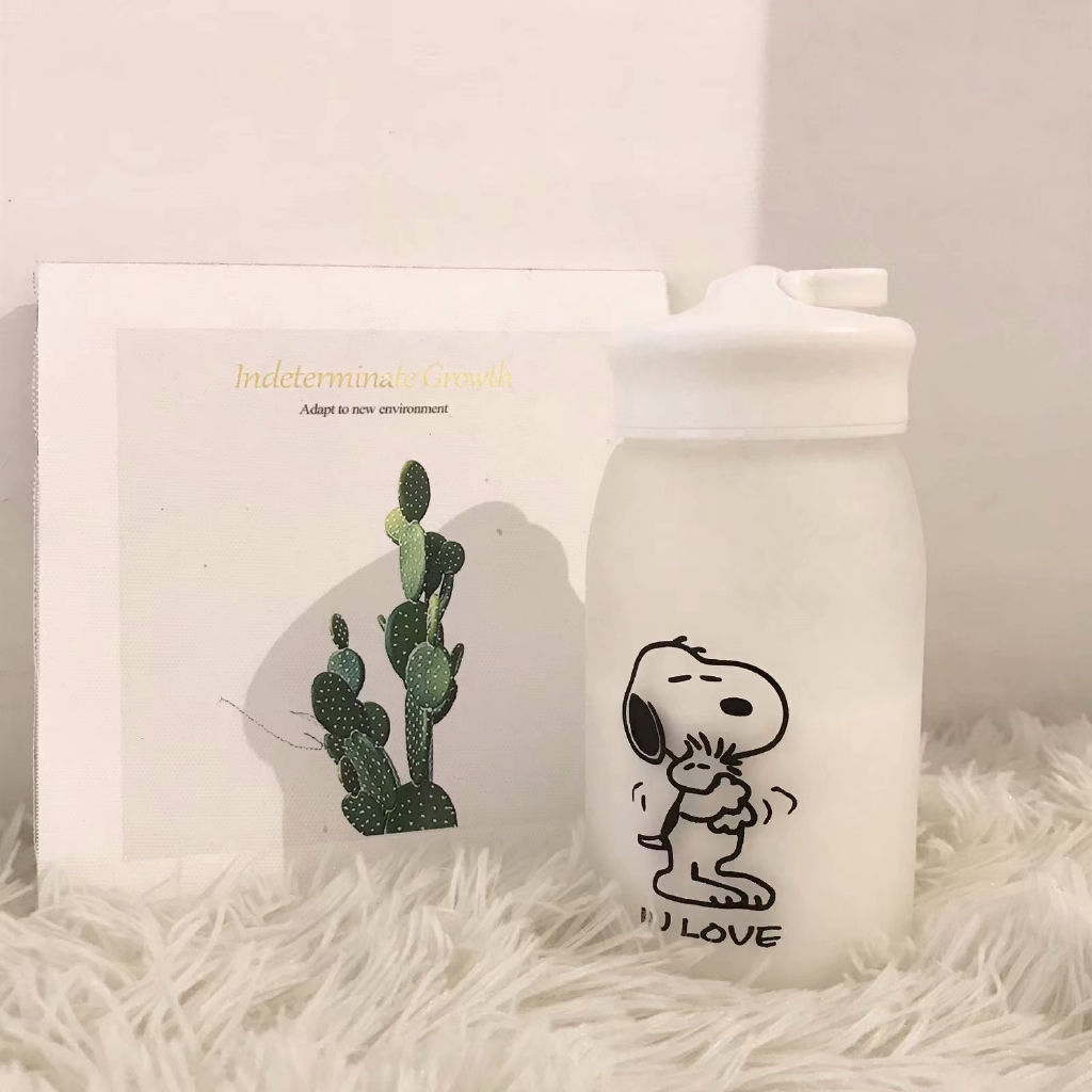 Bình Nước Thủy Tinh In Hình Chú Chó Snoopy Dễ Thương Phong Cách Hàn Quốc