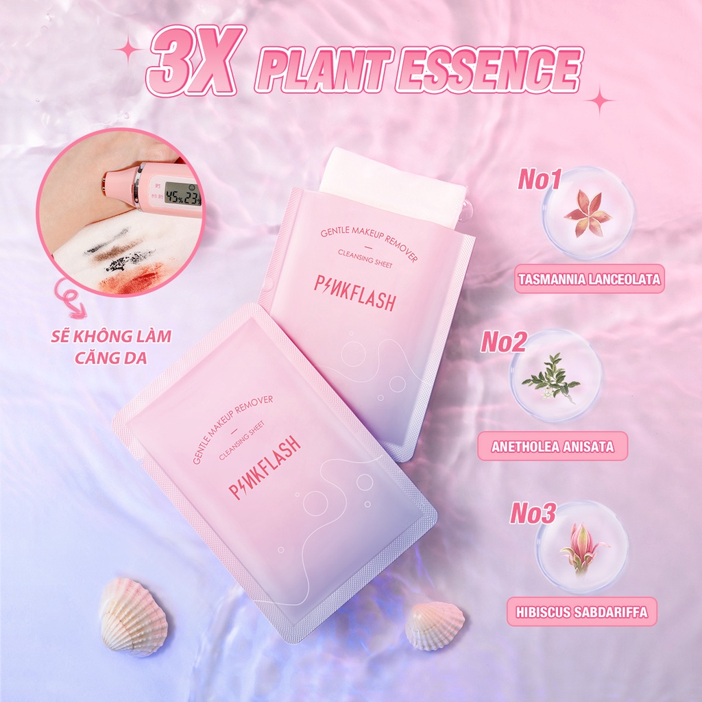 Set 5 khăn ướt tẩy trang PINKFLASH làm sạch sâu trong một giây chiết xuất thực vật nhẹ nhàng