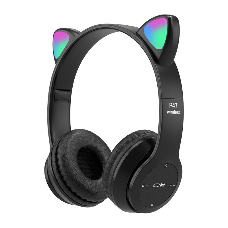 Tai Nghe Mèo Bluetooth P47M, Tai Mèo Dễ Thương Có Mic, Âm Bass Mạnh Mẽ Bảo Hành 12 Tháng