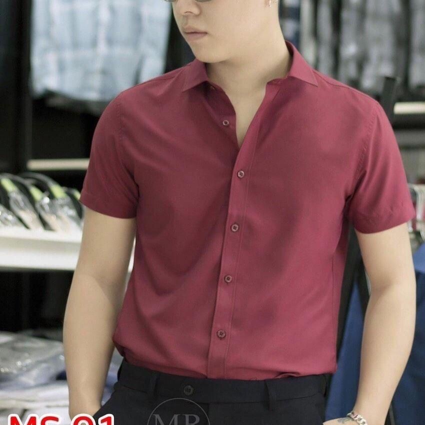 Áo sơ mi nam trơn tay ngắn chất vải lụa cao cấp đẹp giá rẻ TAKA 22 | BigBuy360 - bigbuy360.vn