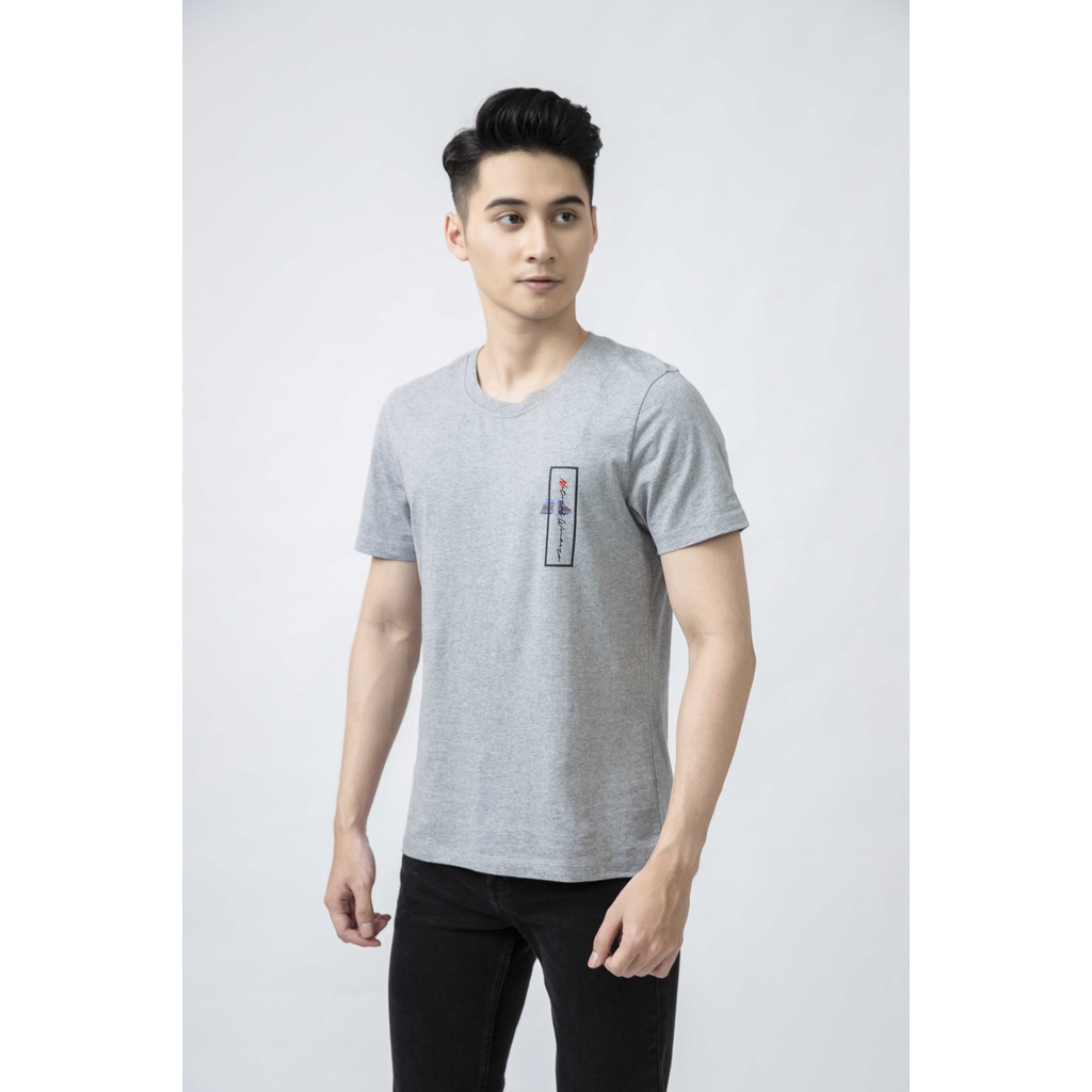 Áo thun nam ngắn tay ARISTINO màu xám trẻ trung, dễ mặc, chất cotton mềm mại, thoáng mát -  ATS010S1