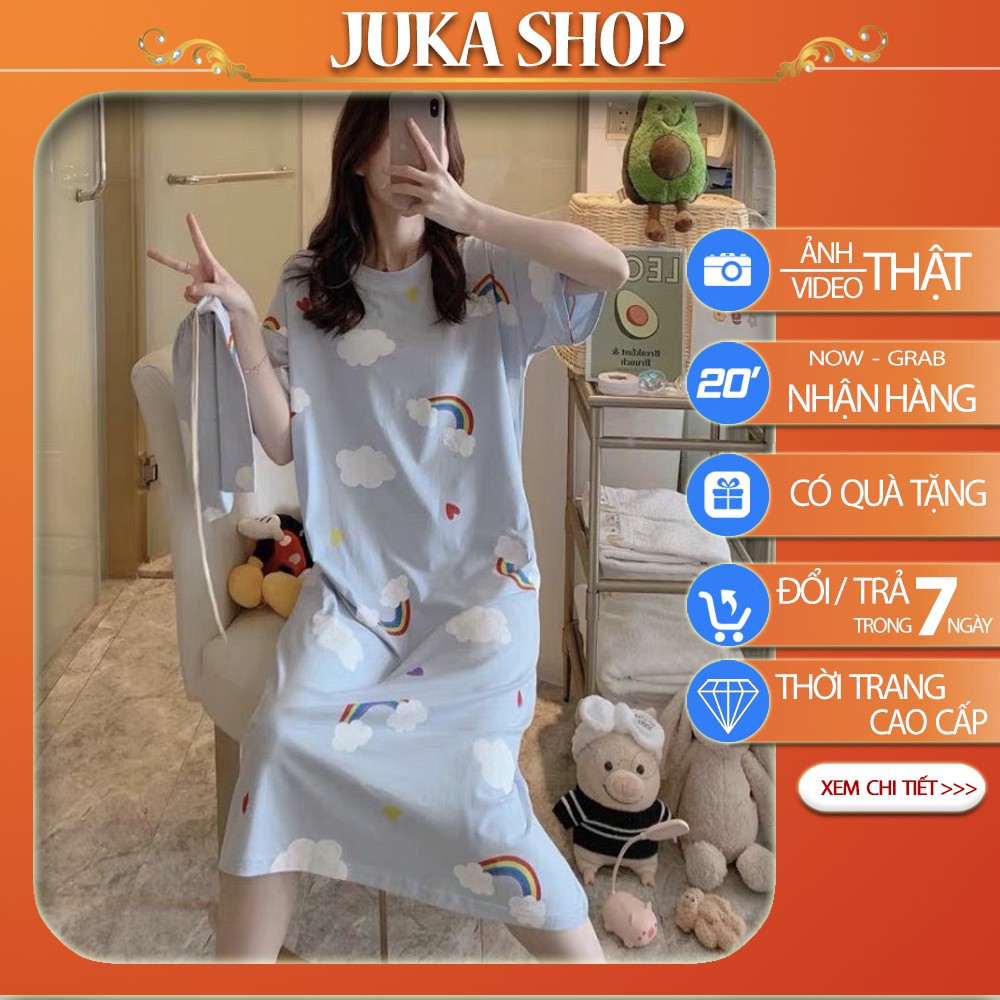 Đồ ngủ dễ thương, cotton thoáng mát có bigsize, Váy Ngủ Cộc Tay Dáng Suông Chất Cotton Mềm Mát Juka Shop | BigBuy360 - bigbuy360.vn