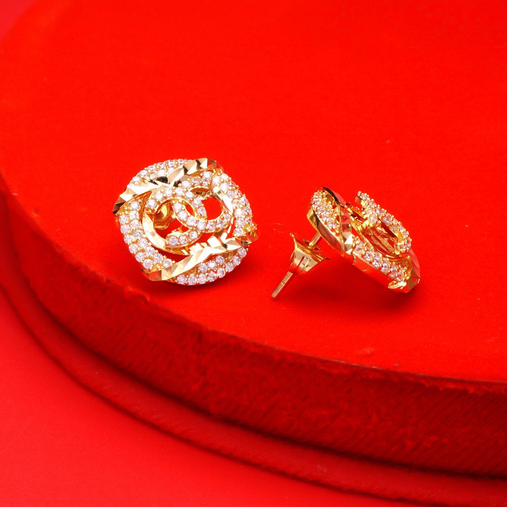 Bông tai nữ UHA mạ vàng 18K , đính kim cương nhân tạo B1132143-110