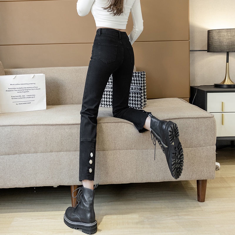 Quần Jean Lưng Cao Dáng Ôm Cài Nút Thiết Kế Mới Thời Trang Mùa Xuân Dành Cho Nữ