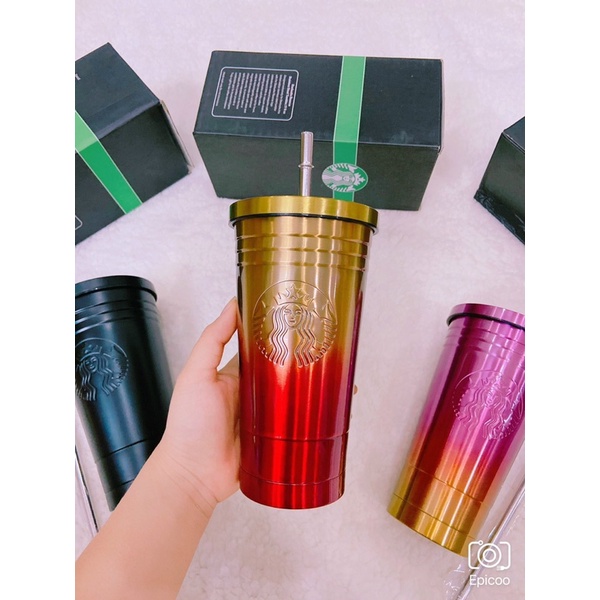 Cốc uống nước có ống hút họa tiết Starbucks, ly giữ nhiệt khắc Starbucks giữ nhiệy 6-8 tiếng