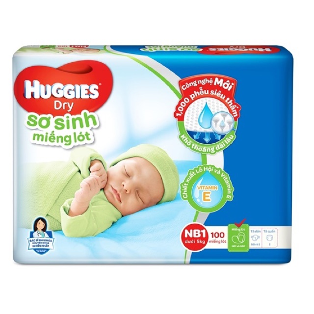Miếng lót Huggies (Newborn 1, dưới 5kg, 100 miếng)