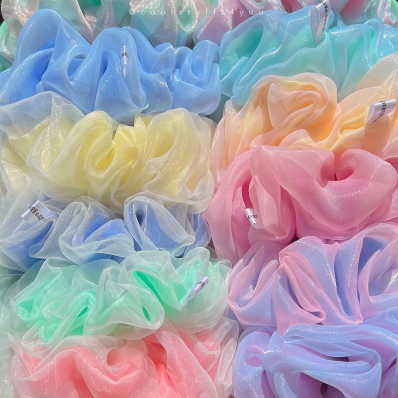 Buộc Tóc Scrunchies Thiết Kế Voan 2 Lớp Vải Phối Màu Bigsize Siêu To
