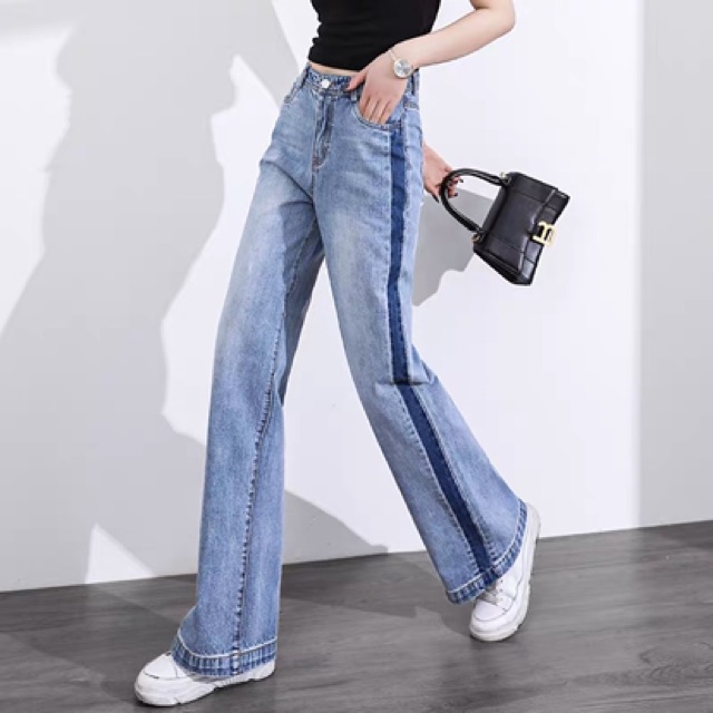 Quần jean baggy suông ống rộng viền cạnh BIG SIZE phom rộng to dài, tua lai sọc viền cực đẹp 3290