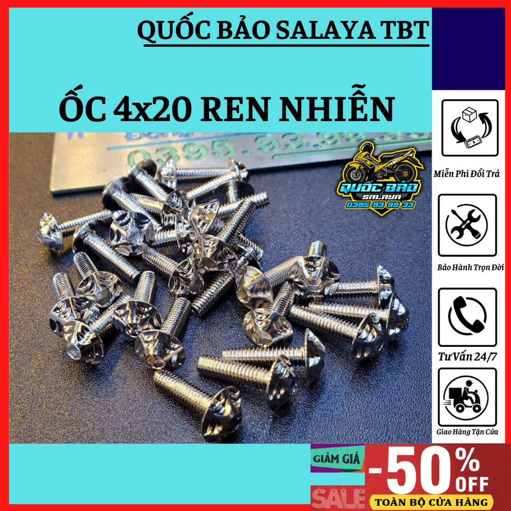 SALAYA TBT Ốc 4x20 ren nhiễn đầu dù gắn dàn áo winner wave a inox 304 mẫu 2 ngôi sao