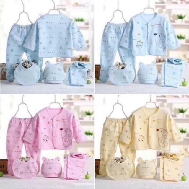 (MS33)Set 5 món sơ sinh thu đông (Bộ dài tay cho bé sơ sinh kèm mũ, yếm chất nỉ xốp cực đẹp),Đồ bộ sơ sinh cho bé