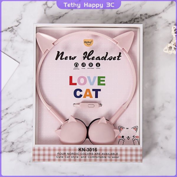 Tai nghe có dây hình tai mèo hoạt hình đáng yêu