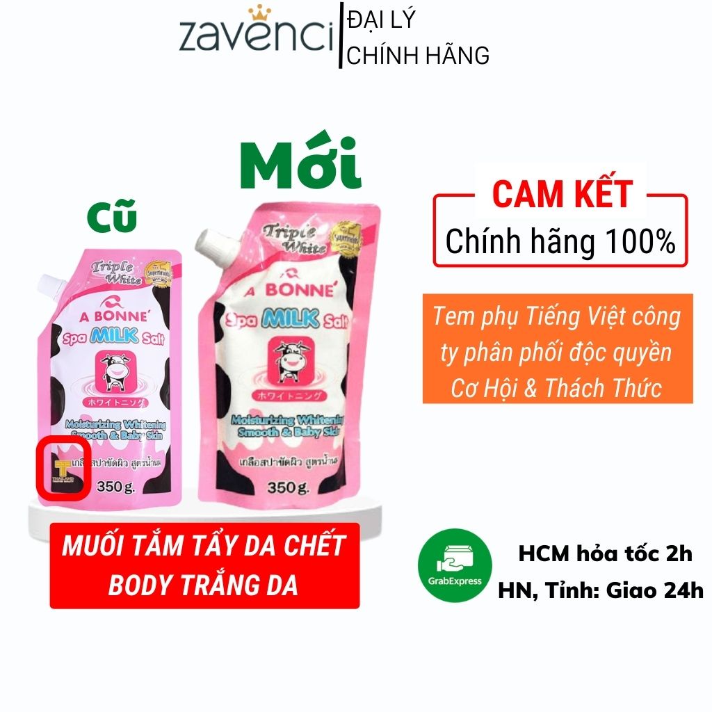 Tẩy da chết body, Muối tắm sữa bò Abone Hương Sữa Tươi, Vitamin C, Sữa Chua, Sakura (350g)