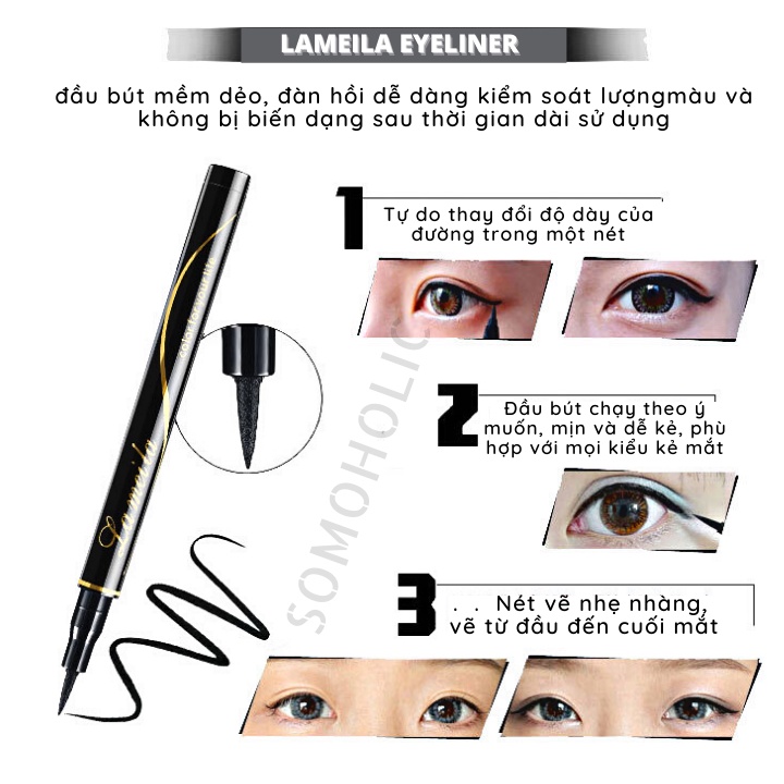 Bút kẻ mắt nước màu đen chống thấm nước không trôi không bị nhòe Lameila eyeliner Somoholic ELN2 | BigBuy360 - bigbuy360.vn