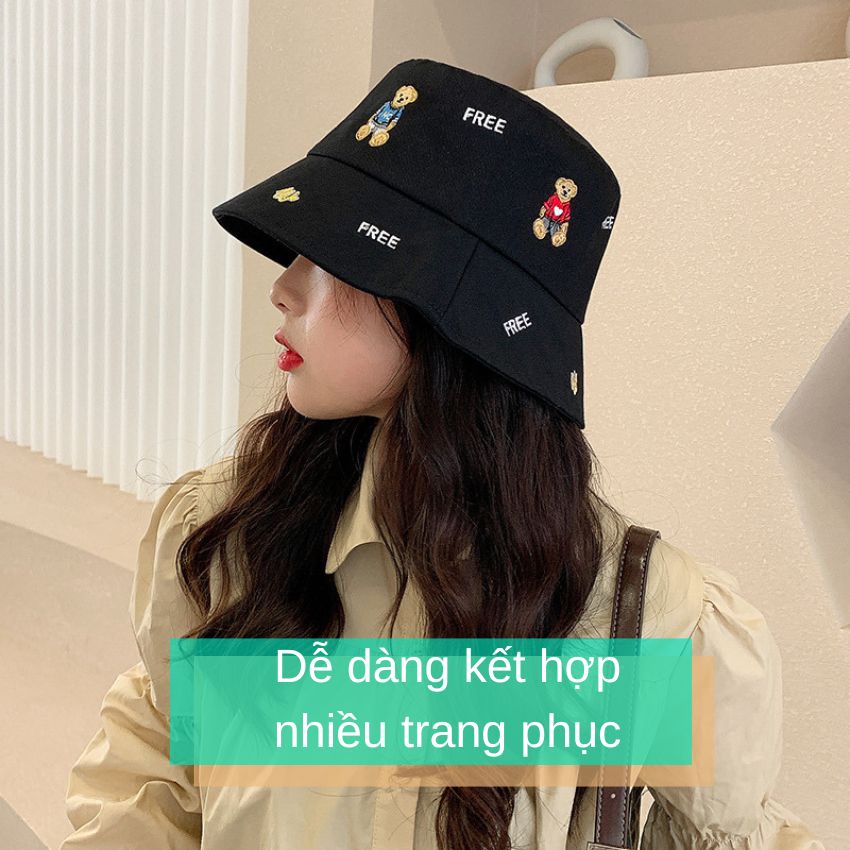 Mũ Bucket vải thêu gấu Teddy