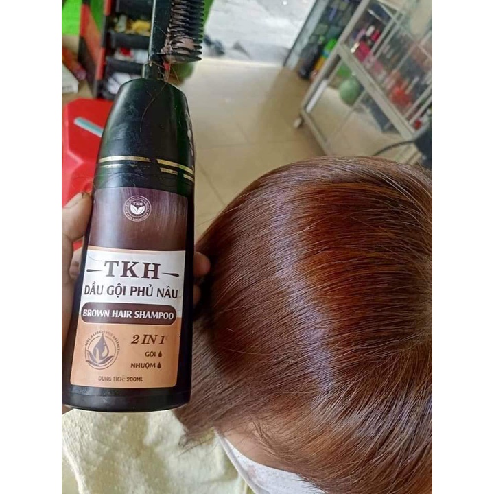 Dầu gội phủ bạc phủ nâu TKH, dầu gội đầu nhuộm tóc màu nâu hạt dẻ, màu đen tại nhà, kèm lược Trần Kim Huyền TKH228