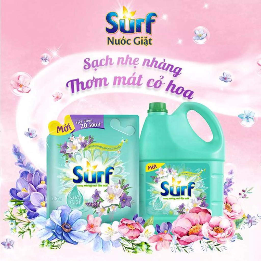 Nước giặt Surf Hương Sương mai dịu mát (Xanh) 3.5Kg