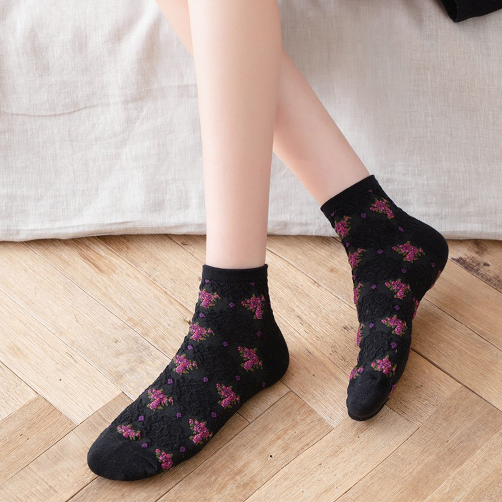 Vớ Cotton Cổ Thấp Thoáng Khí Có In Hình Hoa Trang Trí Cho Nữ