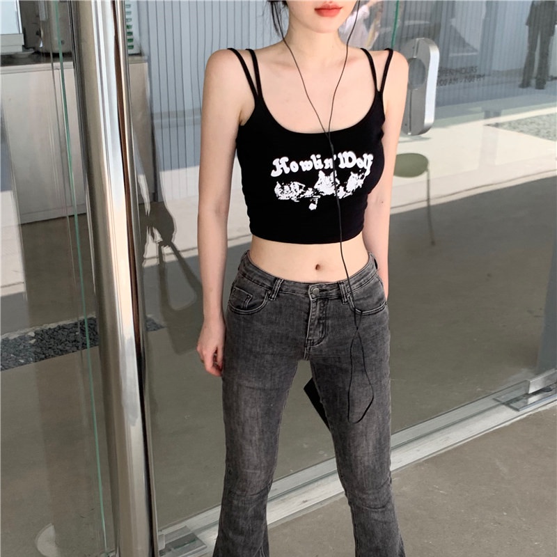 Áo Croptop Hai Dây In Họa Tiết Gợi Cảm