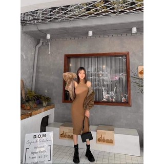 Váy sát nách cổ lọ dáng body.