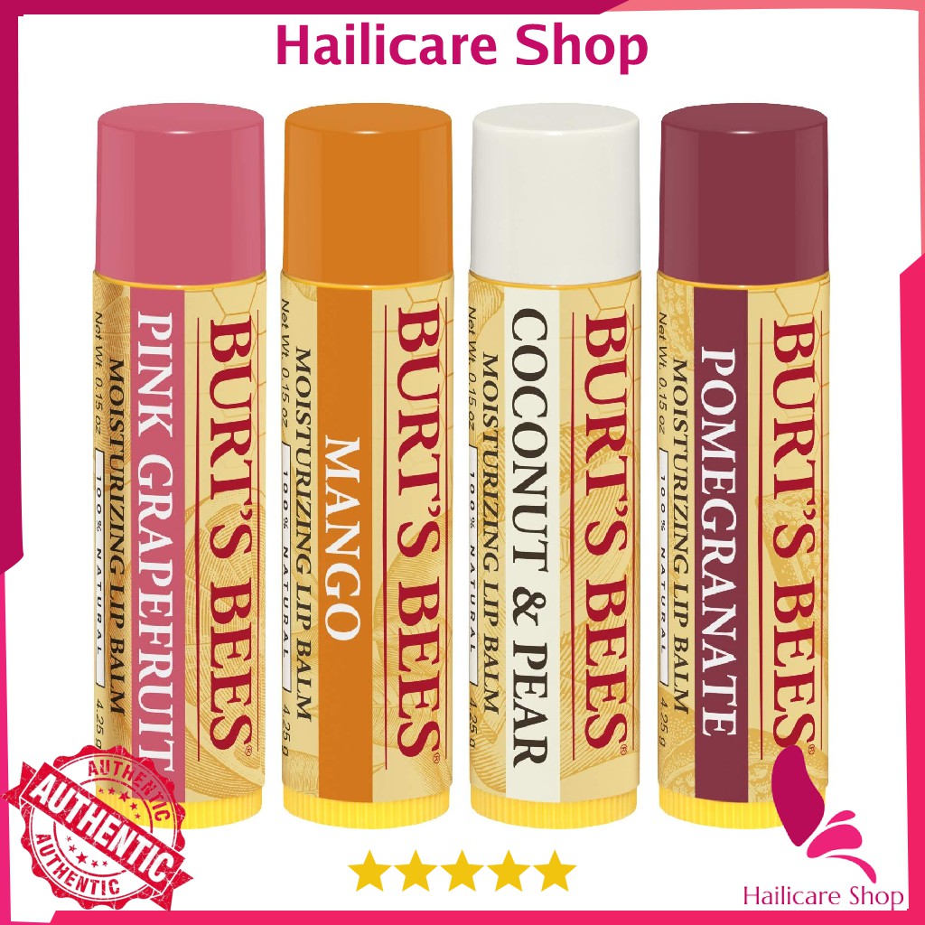 [Nhập Mỹ] Son Dưỡng Burt's Bees 100% Natural Moisturizing Lip Balm, Superfruit Pink Grapefruit, Mango, Coconut & Pear