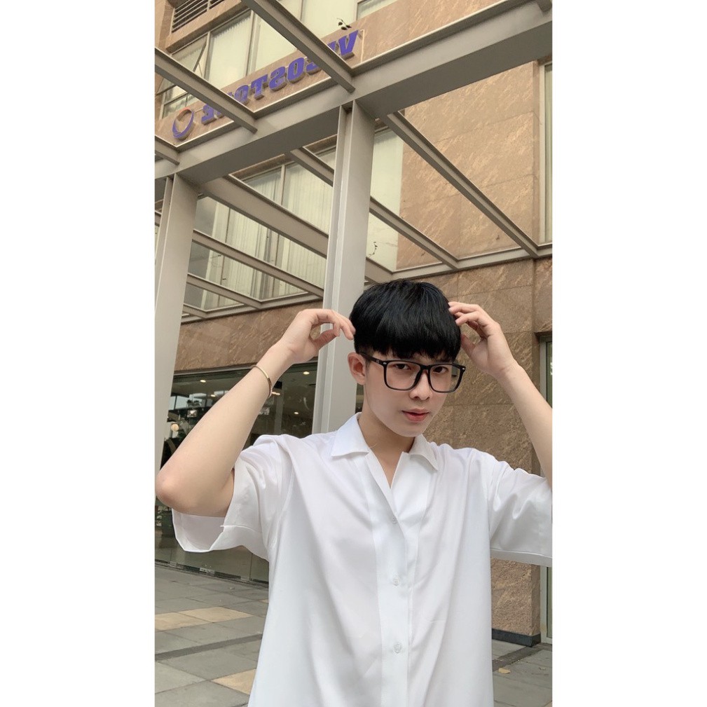 Áo sơ mi Trắng Đen Cổ Vest ngắn tay form rộng unisex nam nữ vải lụa vnn | BigBuy360 - bigbuy360.vn