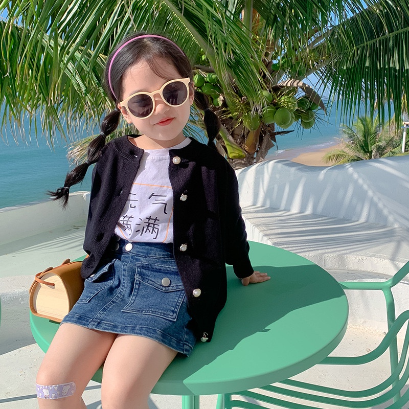 C005 - Chân váy jean bé gái sz 90-140, chân váy chữ A chu bé 2 túi phía trước hè 2022