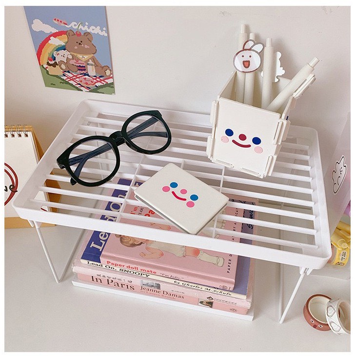 Kệ giá để đồ decor bàn học, bàn làm việc K1 mini gấp gọn thông minh DEXI