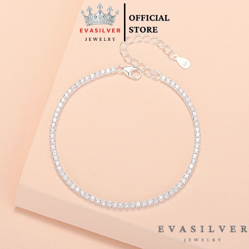 Vòng tay bạc ta cao cấp đính đá sang trọng Evasilver, chuẩn bạc ta sáng bóng