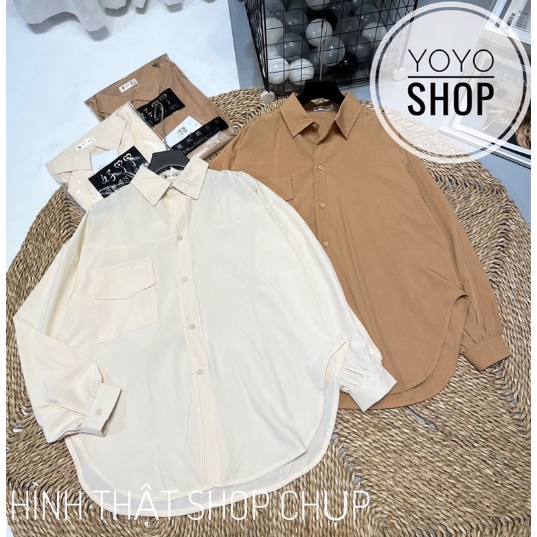 Áo sơ mi nữ trắng phom rộng trơn tay dài cổ bẻ basic ulzzang vintage hàn quốc , sơ mi trắng nữ xinh xắn YoYo | BigBuy360 - bigbuy360.vn