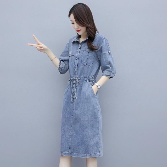 Đầm denim Mỏng Dài Qua Gối Thời Trang Xuân Hè Hàng Mới Năm 2023