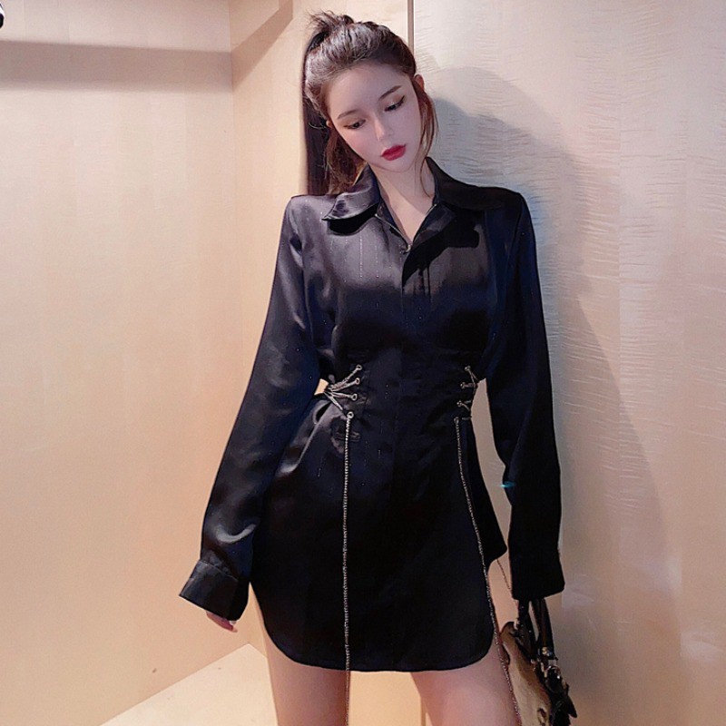 Đầm nữ dáng ôm sơ mi nữ tay dài mini Emilyshop