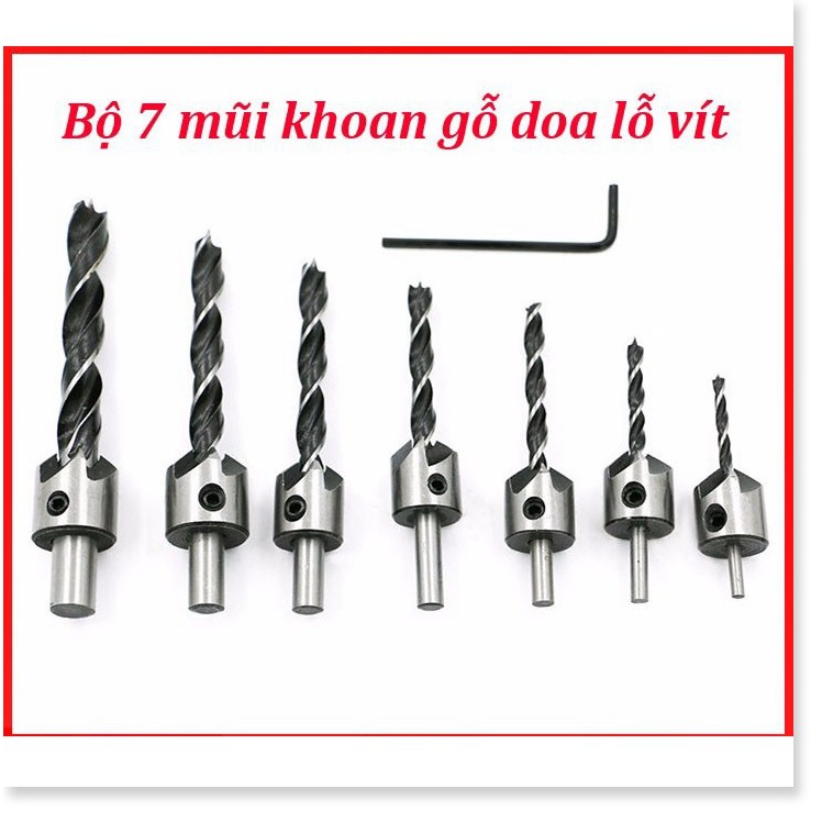 Bộ 7 mũi khoan gỗ doa lỗ vít lỗ ÂM