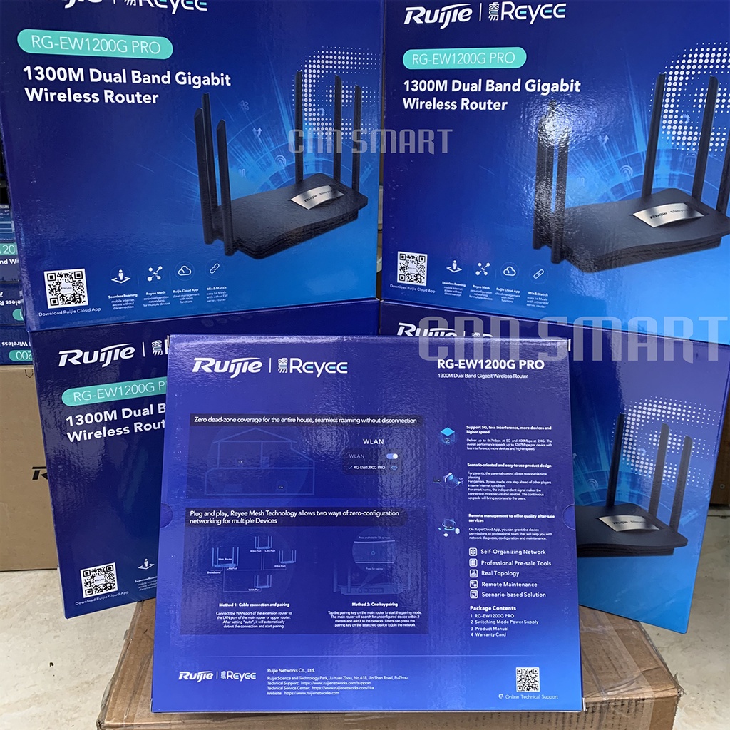 Bộ phát wifi ruijie 6 râu EW1200G Pro LAN 1000Mp, RG-EW1200G thường LAN 100Mp Mesh Ruijie Reyee 2 Băng Tần - Chính hãng