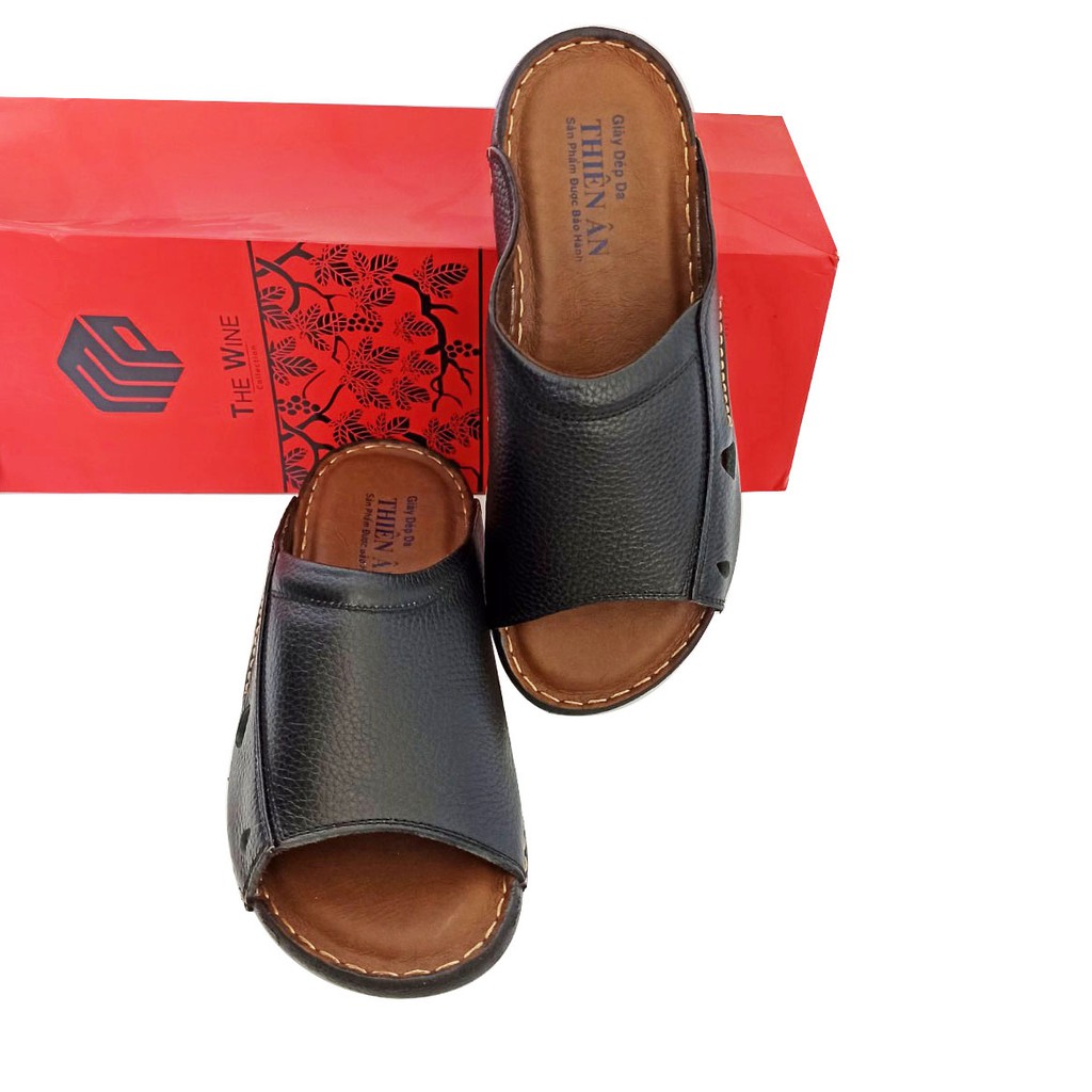 Dép nam quai ngang da bò cao cấp D98 mẫu dép trung niên thanh lịch đẳng cấp