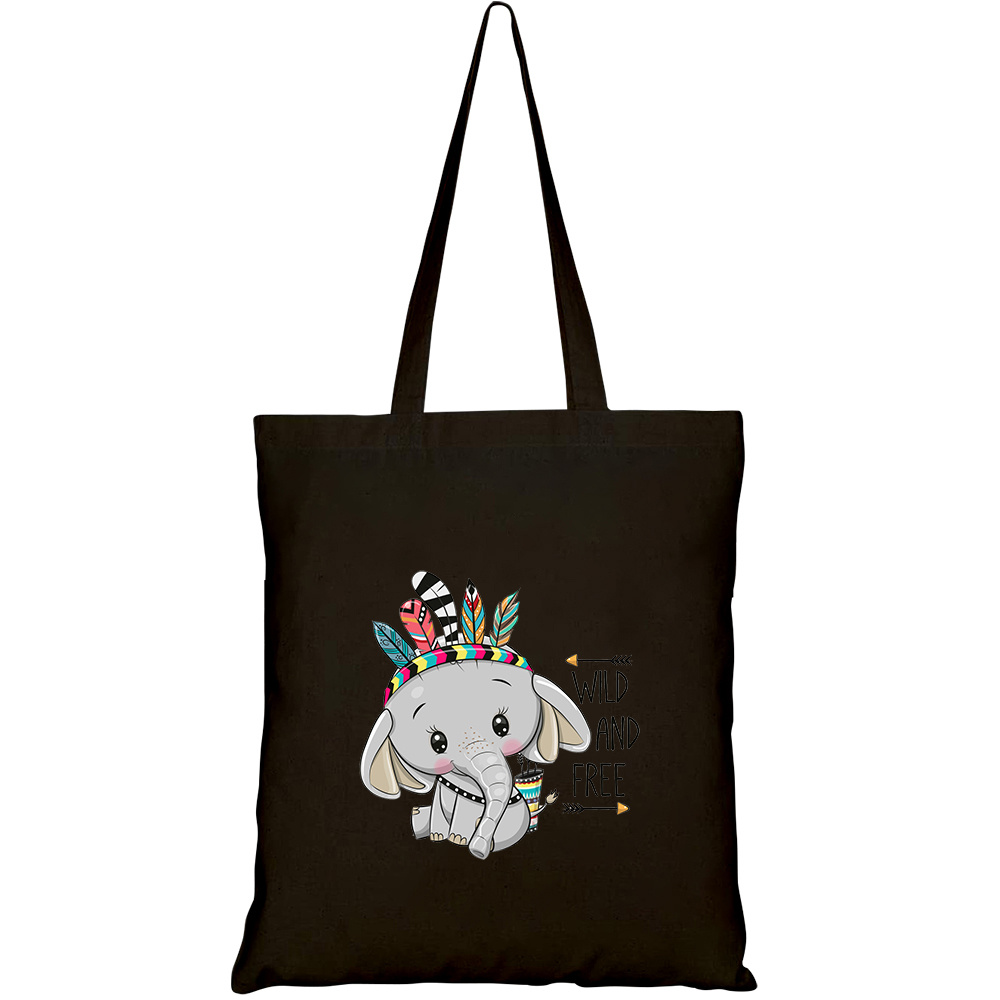 Túi vải tote canvas HTFashion in hình cute cartoon elephant feathers on HT436