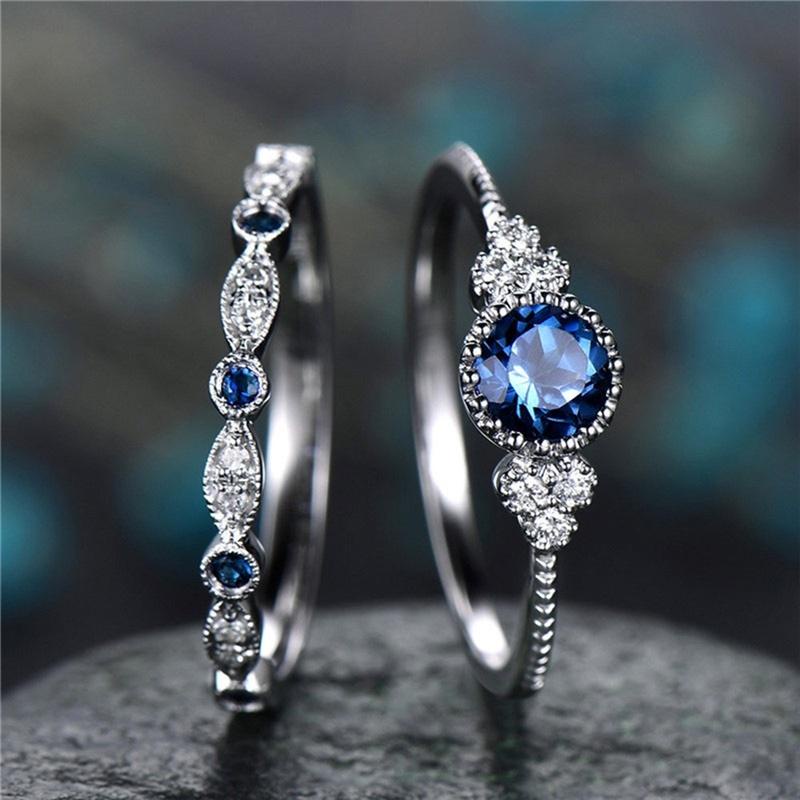 Nhẫn Cưới Đính Đá Sapphire Nhân Tạo Giá Đỡ