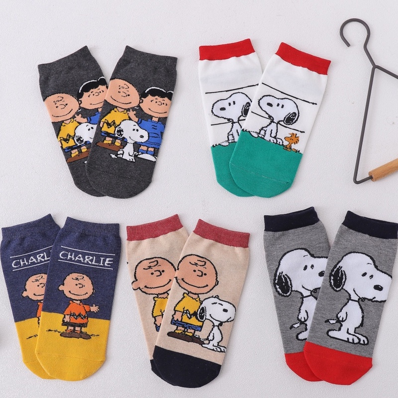 Set 5 đôi vớ KokoroCare YQ-02 5 họa tiết Crayon Shin-Chan/ Snoopy ống ngắn làm bằng cotton cho bé trên 7 tuổi