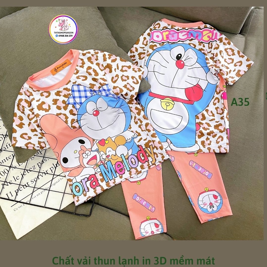 [9 đến 40kg] Bộ ngủ bé gái tay ngắn quần dài - bộ mặc nhà thun lạnh cho bé gái size đại A35