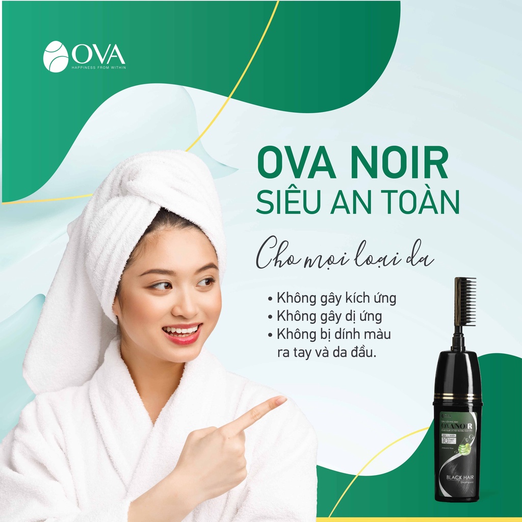 Dầu gội đầu nhuộm phủ bạc làm đen tóc nhanh tại nhà chính hãng OvaNoir 200ml thành phần thảo dược tự nhiên.