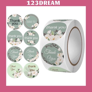 Cuộn 500 tem dán sticker thank you hoa màu sắc thanh lịch size 2.5cm