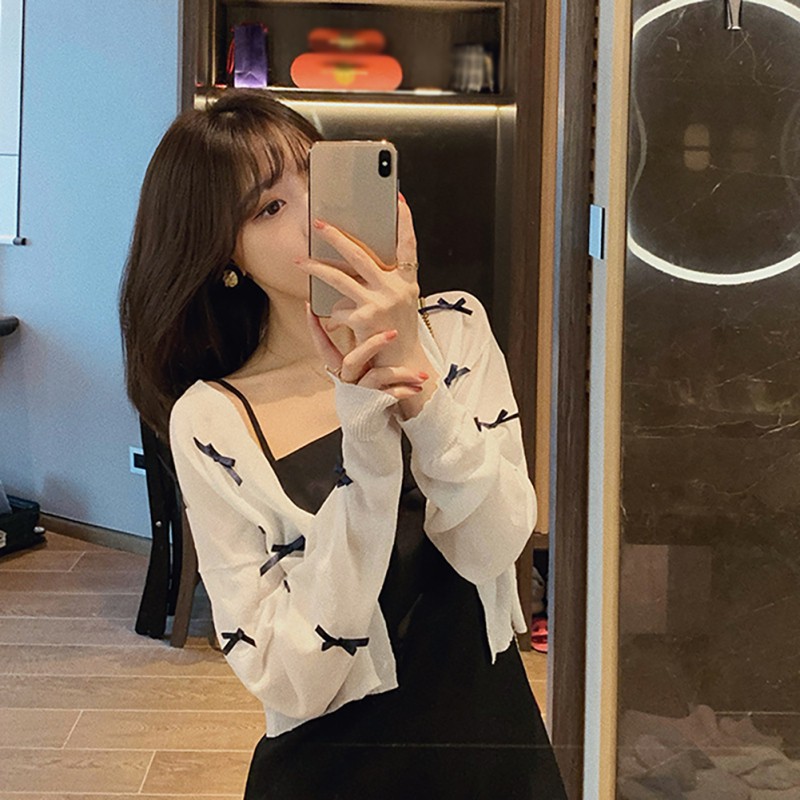 Korean Fashion Wild Retro Little Knitted Cardigan Long-sleeved Slim Sunscreen Cardigan