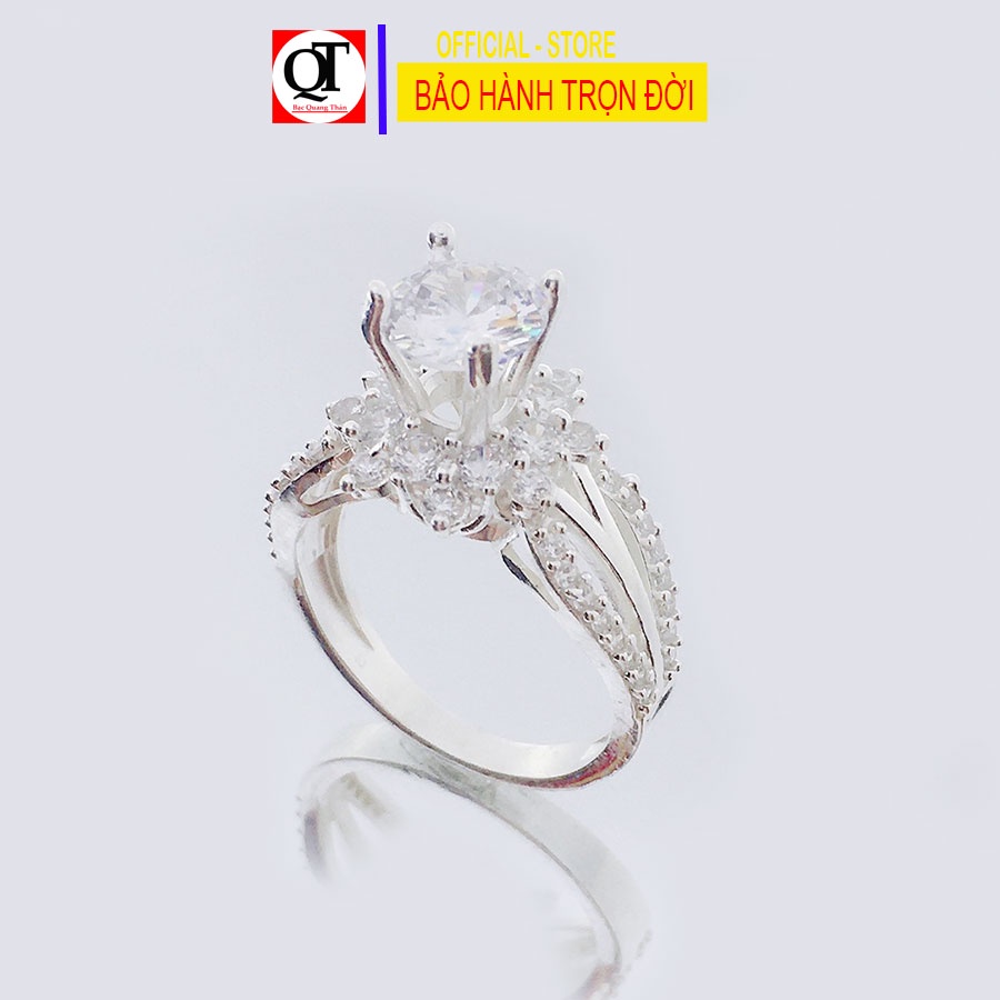 Nhẫn nữ đẹp bạc ta ổ cao gắn đã cobic trắng cao cấp phong cách thời trang trang sức Bạc Quang Thản - QTNU56