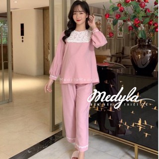 Đồ bầu mặc nhà dài tay cotton len Thu Đông - Bộ bầu sau sinh thiết kế - NH123