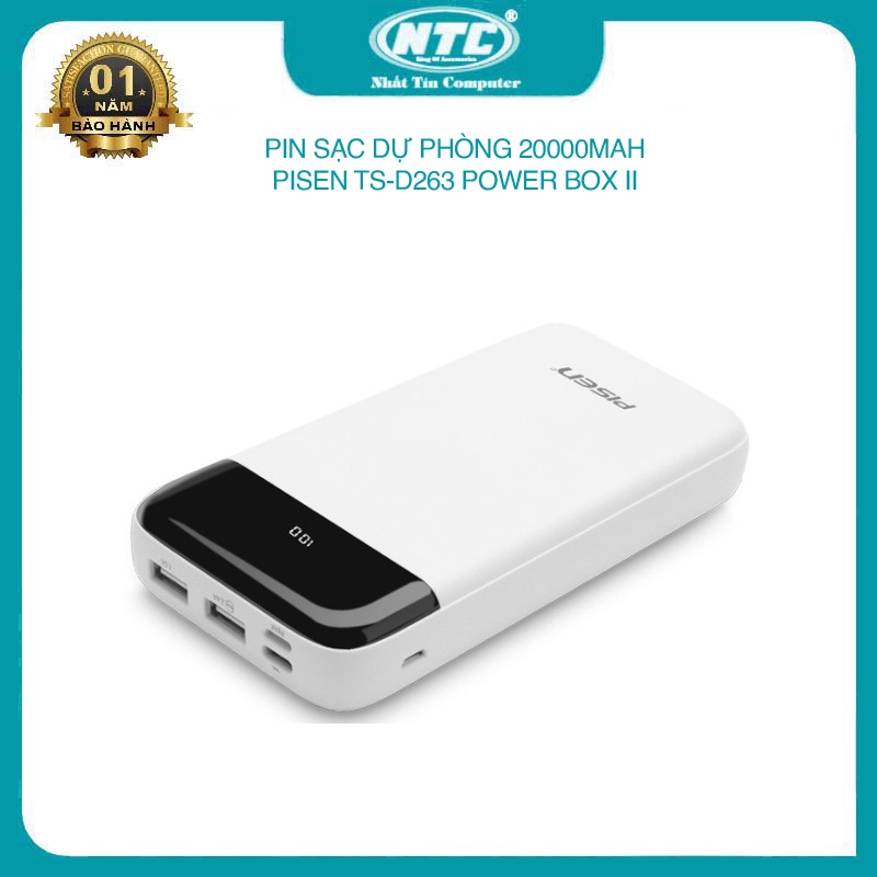 Pin sạc dự phòng Pisen TS-D263 20000mAh Power Box II 3 Input 2 Output Màn hình LCD (trắng)